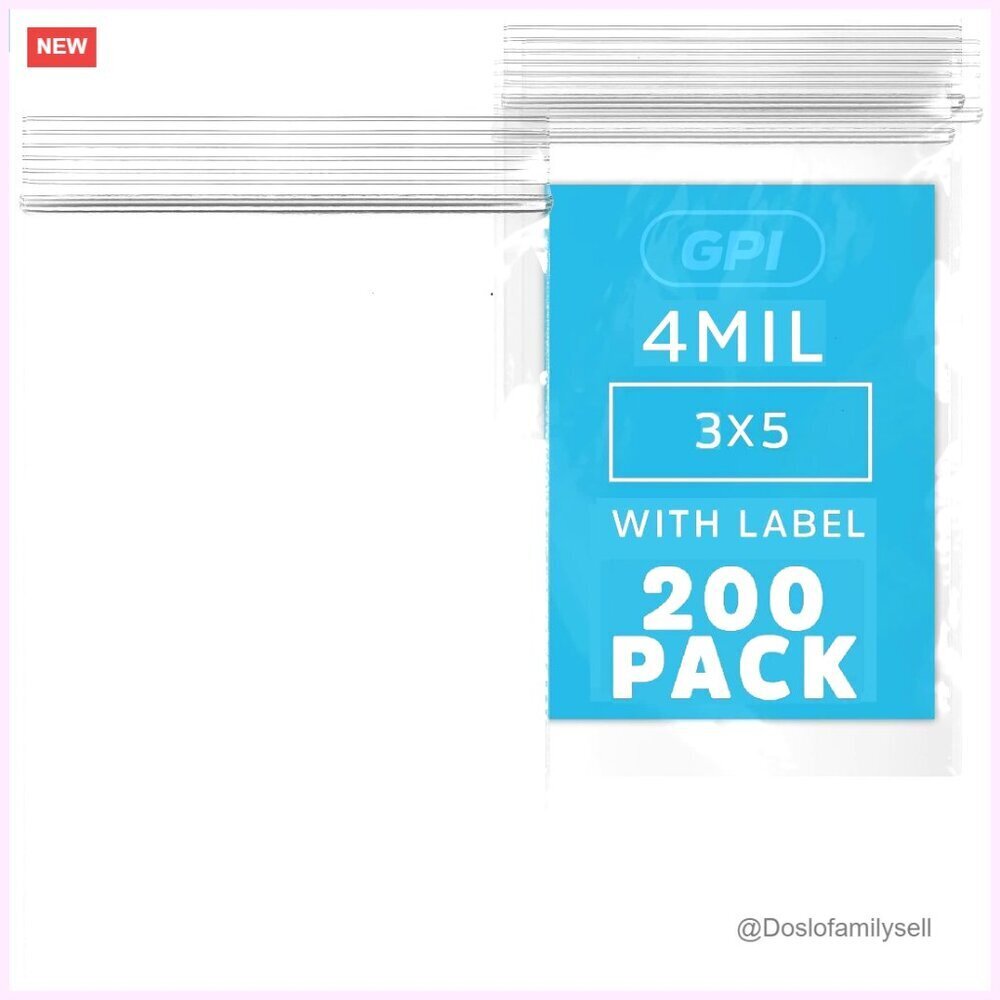 200 Clear 3x5 Reclosable Plastic Bags, Heavy Duty 4 Mil Thick